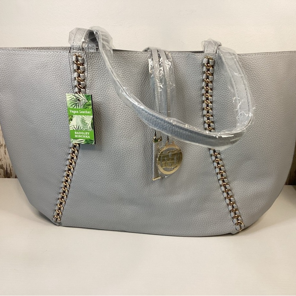 Badgley Mischka Light Gray Tote with Chain Detail